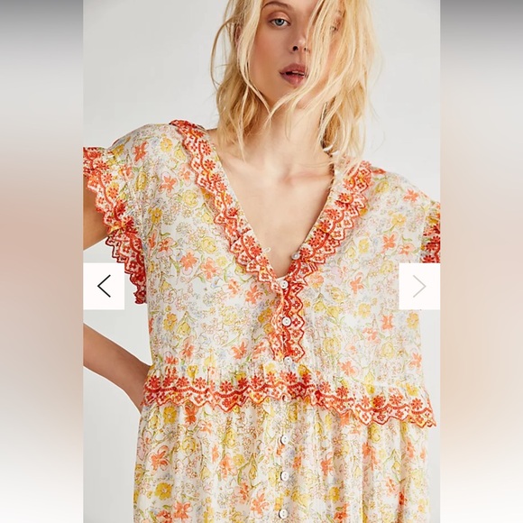 Free People Floral Maxi Dress with Red and Yellow Accents - Picture 4 of 7